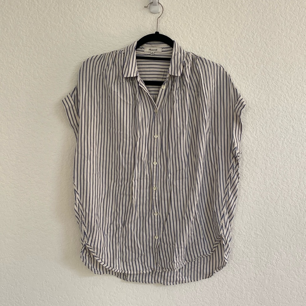 Madewell Blue Striped Oversized Button Down Shirt Size XS